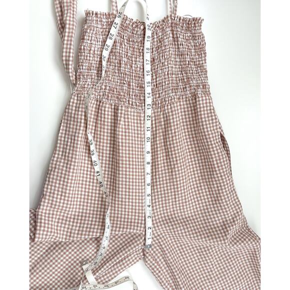 House of Harlow 1960 Linen Gingham Plaid Jumpsuit XS Smocked Cottagecore Trad - Picture 13 of 16